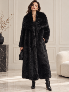 Manteau long en fausse fourrure pour femme, noir, extra long, manteau d'hiver chaud, veste en fourrure végétalienne, fournisseur en gros OEM - Product Image 3