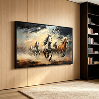 Peinture à l'huile artisanale puissante de chevaux au galop, œuvre d'art contemporaine pour salle de réunion