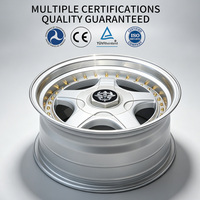 Jantes Flowtone JDM Retro Stance 17x8.5 Argentées à Lèvre Usinée et Rivets Dorés 4x100/114.3 pour Voitures Tunées Honda Toyota