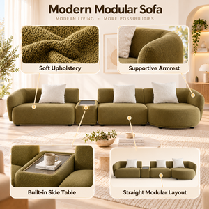 Sofá de 3 Plazas Recto Color Verde Oliva de VB Wholesale con Mesa Auxiliar Integrada, Brazos Curvos y Asientos Anchos para Salas de Estar Modernas - Product Image 4