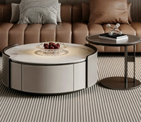 Ensemble de table basse ronde de style italien léger de luxe selle en cuir Rock Slab disponible en différentes tailles moderne et minimaliste