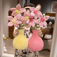 Bouquet de fleurs artificielles brodé de fleurs de pêcher, lapin en peluche super doux avec rembourrage en coton PP, décoration d'intérieur, cadeau floral, transfrontalier