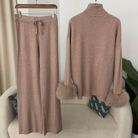 Ensembles tricotés d'hiver pour femmes avec manches en vraie fourrure de renard, ensemble pull doux et ample en tricot avec fourrure