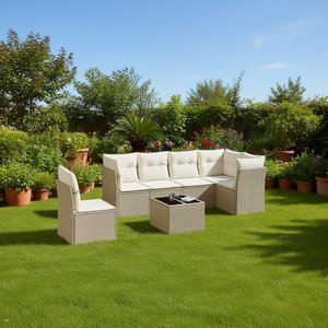 Ensemble de canapés de jardin en rotin beige 6 places, mobilier d'extérieur résistant aux intempéries, design contemporain - Product Image 2