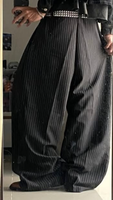Pantalon large plissé à rayures pour homme MZN personnalisé avec ceinture de pompier - Taille extra large - Ensemble de pantalon style streetwear