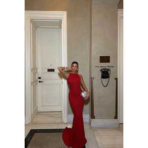 Robe de soirée de bal à détail perle rouge avec manches courtes, style chic de luxe, taille XS, version grande taille disponible - Product Image 4