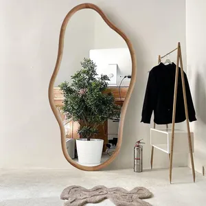 2024 New design Mirror Irregular Pine Solid Wood Frame Wave Wall Mounted Decoration Living Room Bedroom Mirror