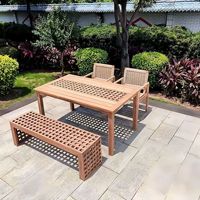 Ensemble de jardin de style chinois moderne pour 4 personnes, table et banc en teck massif anti-corrosion pour cour, hôtel, terrasse