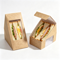 Boîte à sandwich jetable de qualité alimentaire avec logo personnalisé, boîte à bolas de riz en papier kraft avec fenêtre transparente