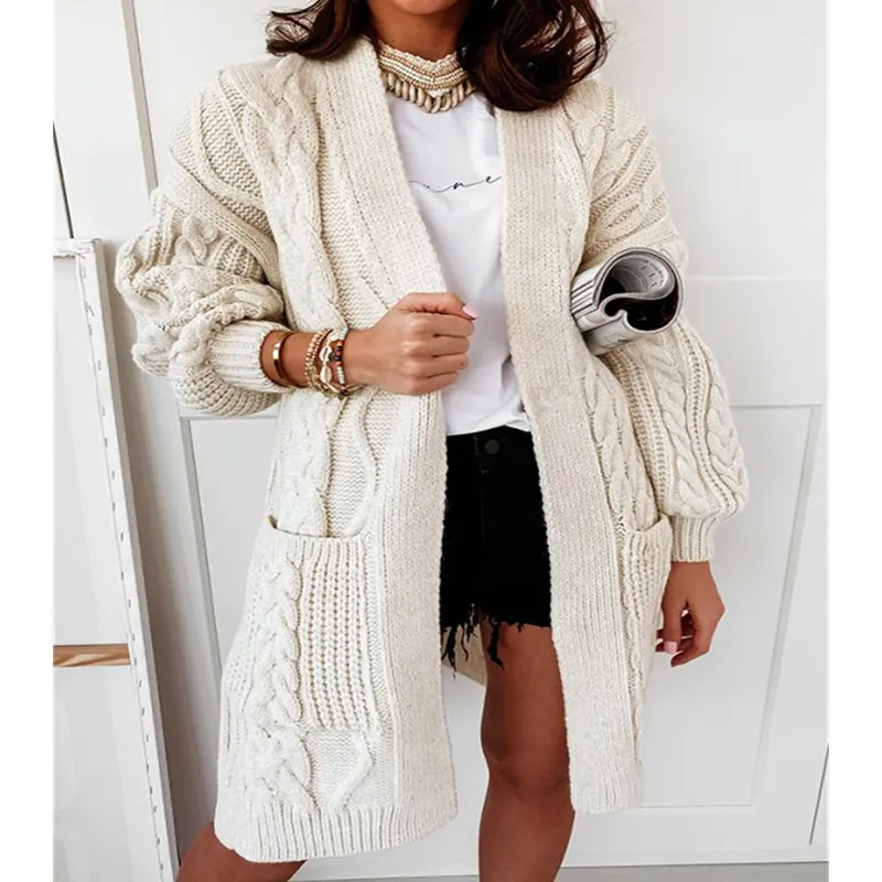 Knitted Fashion Fall Autumn Winter Long Women Knitted Hooded Sweater Loose Ladies Cardigan Women's Sweaters