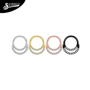 Superstar Wholesale Fashion Nose Body Piercing Jewelry Implant G23 Titanium Double Row Zircon Hinged Segment Clicker Ring Septum