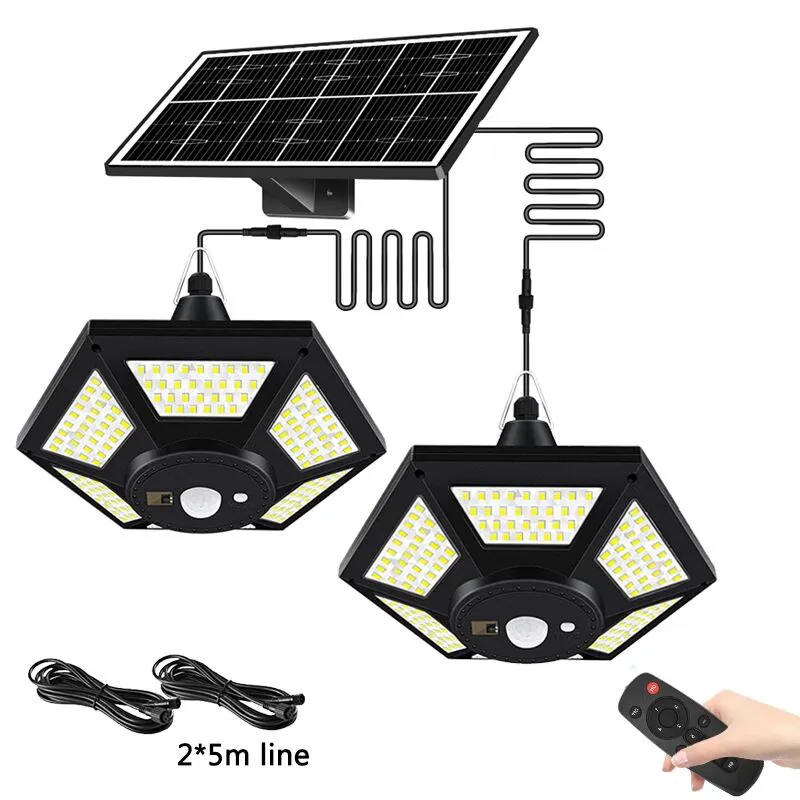 180LED Solar Shed Light Hexagon Motion Sensor 5 Modes Pendant Lights 4400mah Outdoor Indoor Lighting