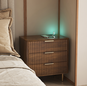 Modern Wooden Nightstand with Charging Station Night Light 3-Drawer <b>Storage</b> Eco-Friendly & Adjustable for Bedroom - Product Image 2