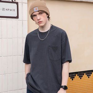 BYABC-G24 Wholesale 300g Cotton Washed <b>T</b>-<b>Shirts</b> Custom Old <b>Pocket</b> Print on Round Neck Short Sleeves Blank to Make Your Design - Product Image 1