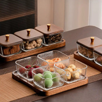 Plateau en bois de noyer Assiette à collation Bol en verre de conception classique pour servir des bonbons Fruits secs Assiette alimentaire polyvalente