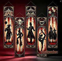 Lot de 5 Bannières de Clown d'Halloween Marque GASSER, Panneaux Suspendus Effrayants de Cirque 59x16, Décorations Gothiques pour Fêtes, Cosplay, Porte d'Entrée