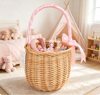 Panier de rangement moderne en osier tressé à la main, capacité 5L, écologique, avec ruban rose, portable, pour mariage, fête, demoiselle d'honneur