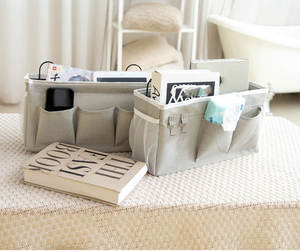 Para <span class=keywords><strong>Amazon</strong></span>, cesta de almacenamiento de tela para el hogar para <span class=keywords><strong>dormitorio</strong></span> montada en la pared, bolsa de almacenamiento de artículos diversos para cabecera multiusos - Product Image 3