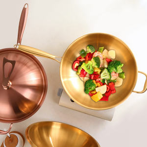 <span class=keywords><strong>Wok</strong></span> en acier et aluminium à trois couches avec composite antiadhésif en titane de style chinois - Product Image 5