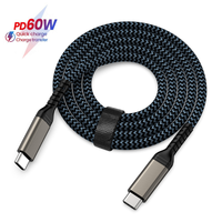 Cable de datos de transferencia de alta velocidad USB3.2 Cable cargador de 60W Cable de carga rápida trenzado de nailon Usb tipo C a Cable tipo C