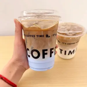 Custom logo printed juice coffee yogurt Clear Disposable PP PET PLA Biodegradable Plastic Cups with Lid and straws