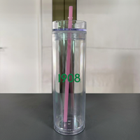 Gobelet isotherme double paroi en plastique 16oz avec logo personnalisé, pour thé au lait, fête, extérieur, portable, avec paille, écologique, gobelet droit