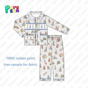 Puresun abbigliamento Smocked per bambini Design personalizzato siling abbigliamento per bambini grembiule ragazzo pigiama pasquale grembiule pigiama