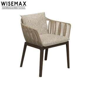 ชุดโต๊ะอาหารและเก้าอี้รับประทานอาหารกลางแจ้ง WISEMAX สไตล์โมเดิร์นหรูหรา ทำจากเชือก<span class=keywords><strong>ถัก</strong></span> พร้อมขาไม้สัก - Product Image 1