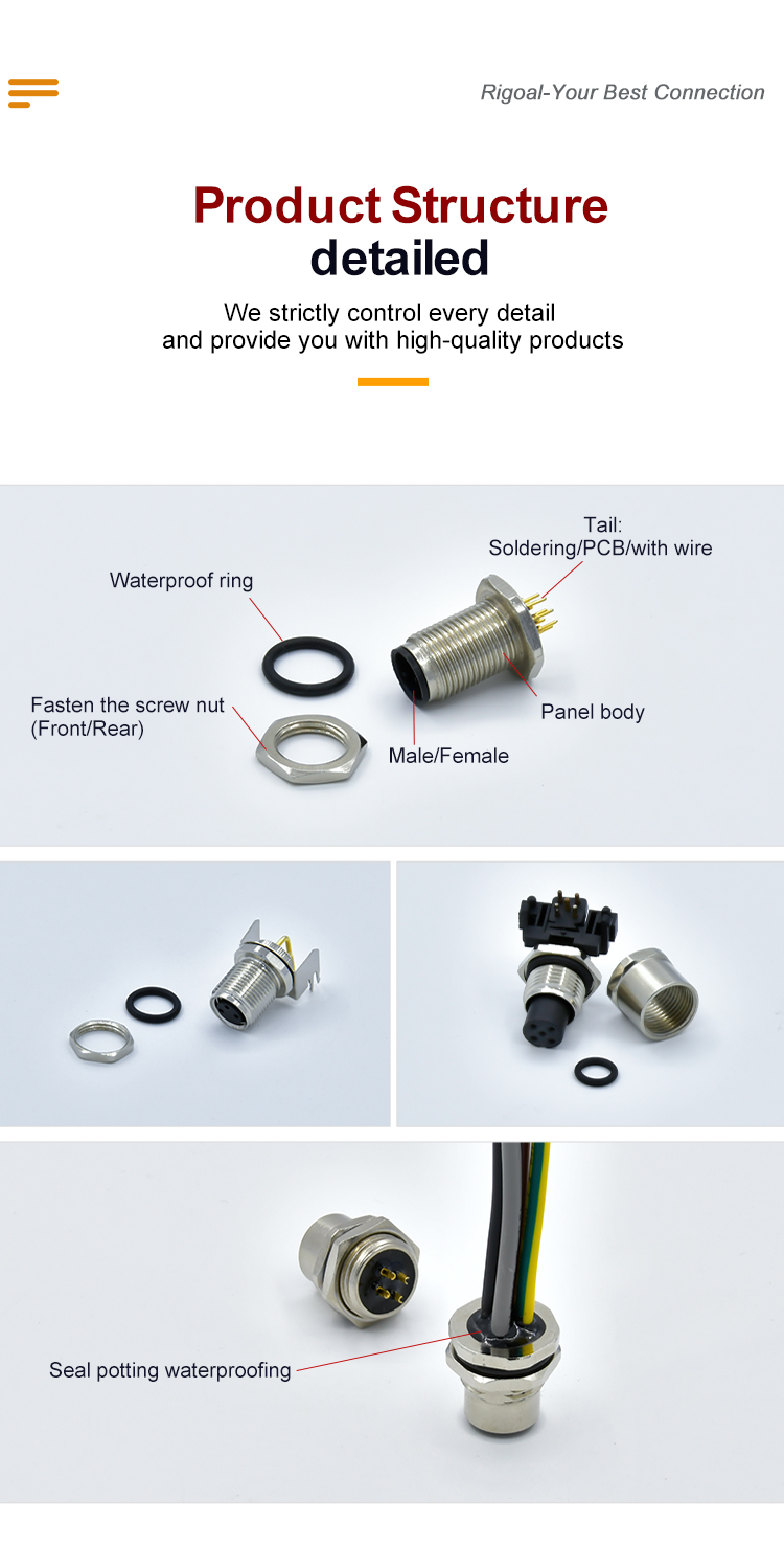 Ip67 M12 Waterproof Connector A Code Panel Mount Front Rear Lock Cable TPU GF