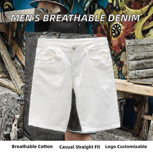 Stock <b>Mens</b> Straight Leg Denim <b>Shorts</b> Mid Waist <b>Woven</b> Jeans Breathable Casual Outdoor Cargo Summer Custom Logo Streetwear Pants - Product Image 2