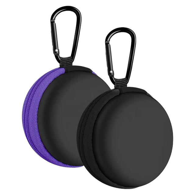 Custom Logo EVA Carrying Carabiner Mini Round Case Travel Portable USB Cable Coin Earbud Package Box Electronics Hard Shell Bag