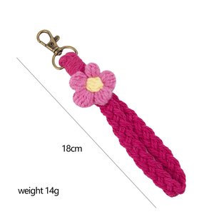 Macrame Keychain Handwoven Wristlet Key Chains Boho Floral Wrist Cotton Rope DIY Car Key Crochet Flower Keychain Lanyard <b>Keyring</b> - Product Image 6