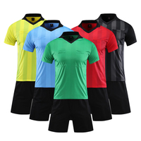 Uniforme d'arbitre de football pour hommes en gros, logo personnalisé, maillot d'arbitre de football à manches courtes noir, kit d'arbitres de football