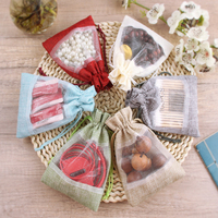 Sac en toile de jute transparent pour Noël, sac à bonbons, sac à bijoux, sac à café en grains, sac à cadeaux pour fête, avec cordon de serrage