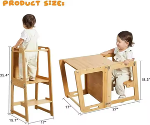 Table d'apprentissage en bambou <span class=keywords><strong>4</strong></span>-en-1 pour enfants Tour d'apprentissage Meubles de table pliable Activité pour enfants <span class=keywords><strong>Tabouret</strong></span> de cuisine - Product Image 2