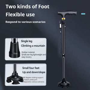 Canne de marche pliable à LED - Hauteur réglable et base pivotante à quatre pieds pour les personnes âgées (canne de sécurité portable) - Product Image 2