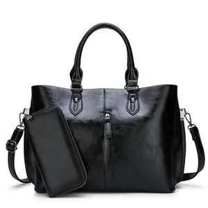 2020 black 2pcs set faux pu leather large capacity fashion custom brand purse women ladies bags handbag set for women 2020 set