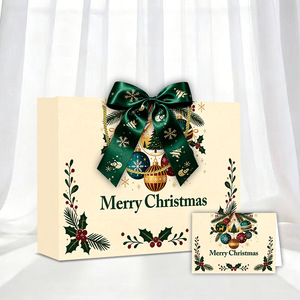 Tas Hadiah Natal dengan Detail Pita Merah, Detail Salju, Pegangan Tali Emas, dan Desain Pohon Natal untuk Kemasan Musiman - Product Image 3