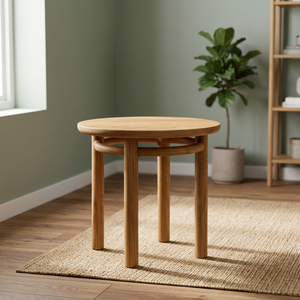 Table d'appoint ronde scandinave en teck massif écologique avec base cylindrique pour villa et hôtel - Product Image 4