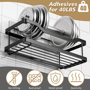 Bathroom <b>Storage</b> Rack Set 2 Tier Wall Mounted Black Durable <b>Shower</b> Organizer Shelf for Bathroom - Product Image 3