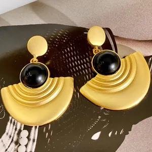 2023 New Arrival Fashion Jewelry Medieval Vintage Retro Palace Style Half Round Metal Earrings Black Vintage Gold Drop Earrings