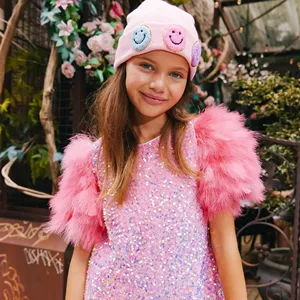 Rarewe Ins Hot Selling Rose Feather Party Dress Fashion Sequined Baby Kids Girl Dresses