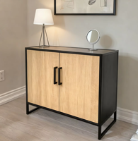 Mueble Moderno de Madera con Marco de Metal Negro, 2 Puertas, Ecológico, Gran Capacidad, Mueble para el Hogar, Entrada, Sala de Estar, Comedor, Dormitorio