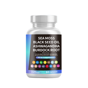 Fábrica Personalizar Atacado Sea Moss Black Seed Oil Ashwagandha Bardana <span class=keywords><strong>Root</strong></span> Cápsulas Suplemento para Suporte Bem-Estar Geral - Product Image 1