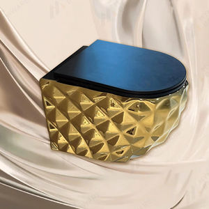 Baño Oro Negro Montado en la pared <span class=keywords><strong>WC</strong></span> Cerámica Inodoro redondo Color dorado P-Trap Drenaje Una pieza Montaje en pared Inodoro con lavabo - Product Image 1