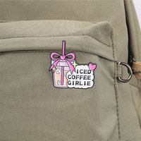Ensemble de broches émaillées mignonnes en forme de café glacé, rose, pour décoration de sac à dos