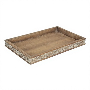 Rectangular Wooden Serving Tray With Hand Carved Design Decorative Trays Breakfast Serving Tray Modern Style Commercial Use - Product Image 1