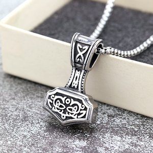 yunnique Men's Stainless Steel Viking Thor Hammer Pendant Necklace Double Sided Geometric Design Gift Jewelry - Product Image 3