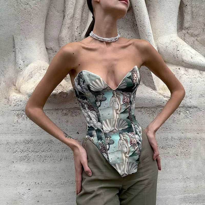YY1598 Sexy bustier court tube corset hauts vêtements pour femmes à la mode 2024 imprimé corset body hauts