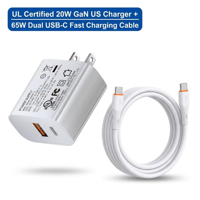 UL/FCC-certified PD 20W Type-C Charger Plug US-spec GaN Fast-charging Adapter for Laptops & IPhones Manufacturer-direct Supply